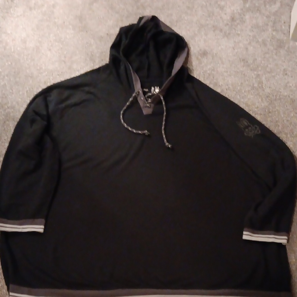 Black Hooded Poncho with Gray Accents